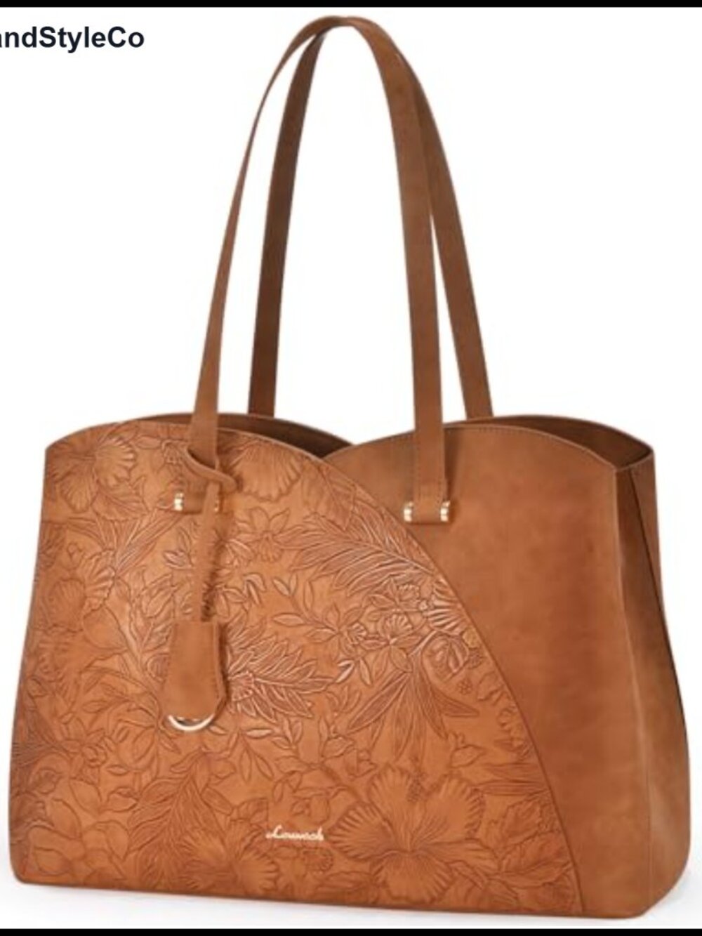 Vintage PU Leather Work Tote Bag Laptop Compartment 15.6"